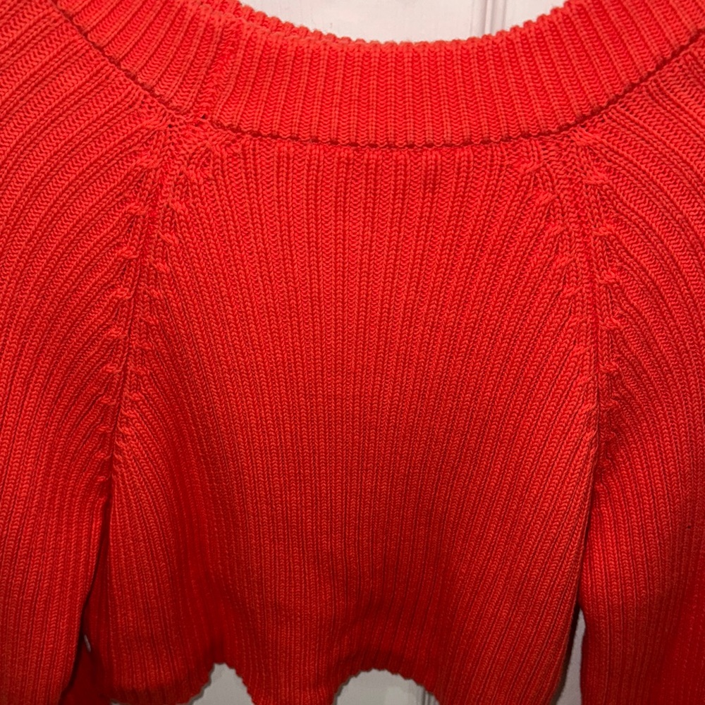 Red Ribbed Women’s Knit Sweater - Picture 3 of 6